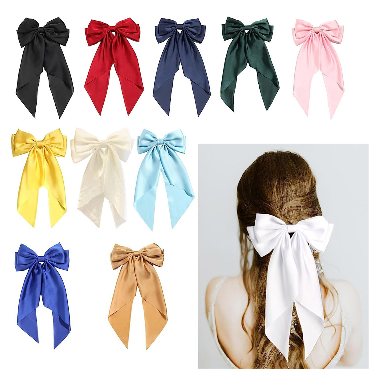 Fashion satin ribbon bow hair accessories women's simple temperament bow hairpin back of the head spring clip hairpin