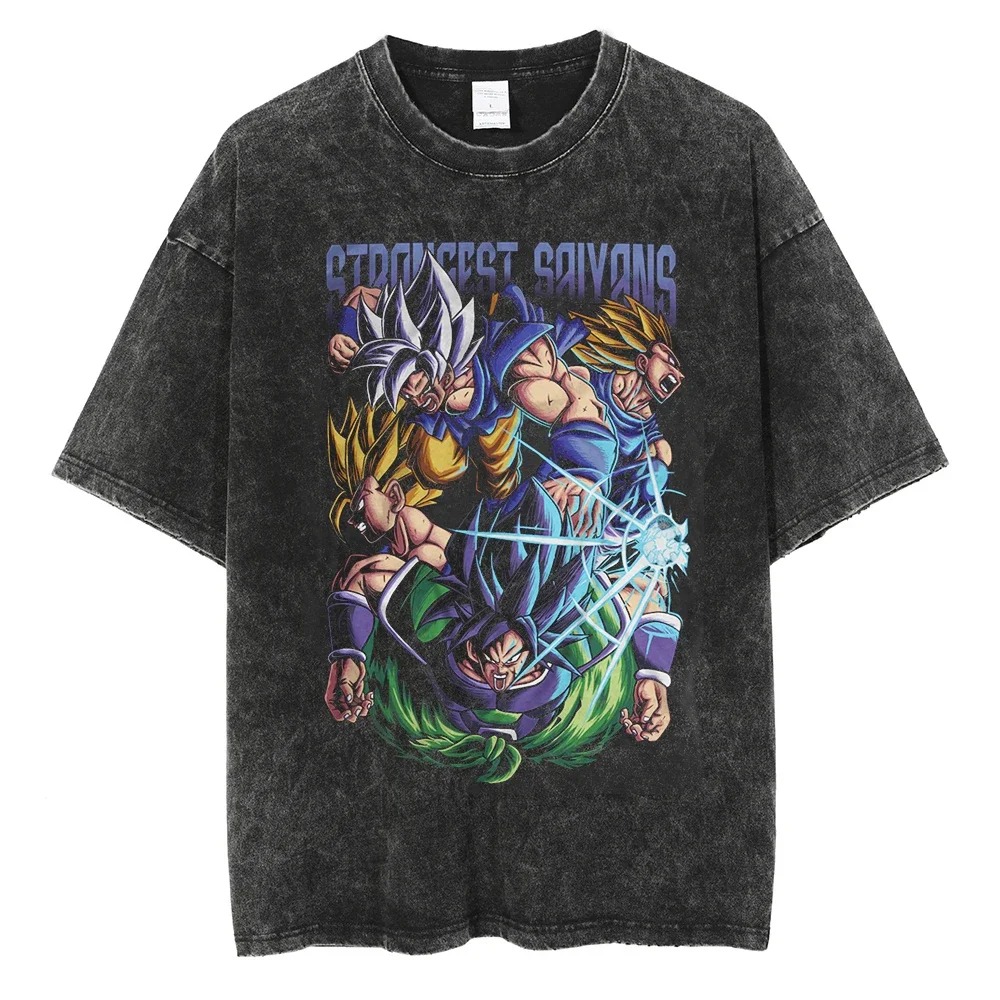 New 2026 Summer Dragon Ball Vintage Washed T Shirt for Men Premium Cotton Heavyweight Retro Streetwear Casual Unisex Graphic Tee