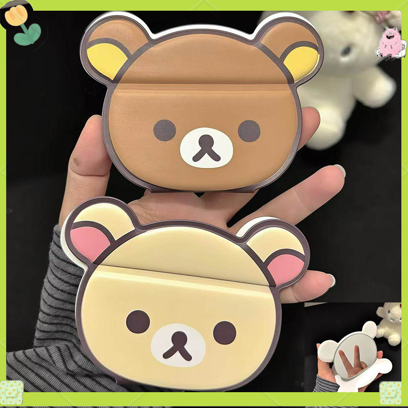 Rilakkuma Folding Makeup Mirror Cute Simple Portable Handheld Makeup Mirror Foldable Student Compact Travel Pocket Mirror