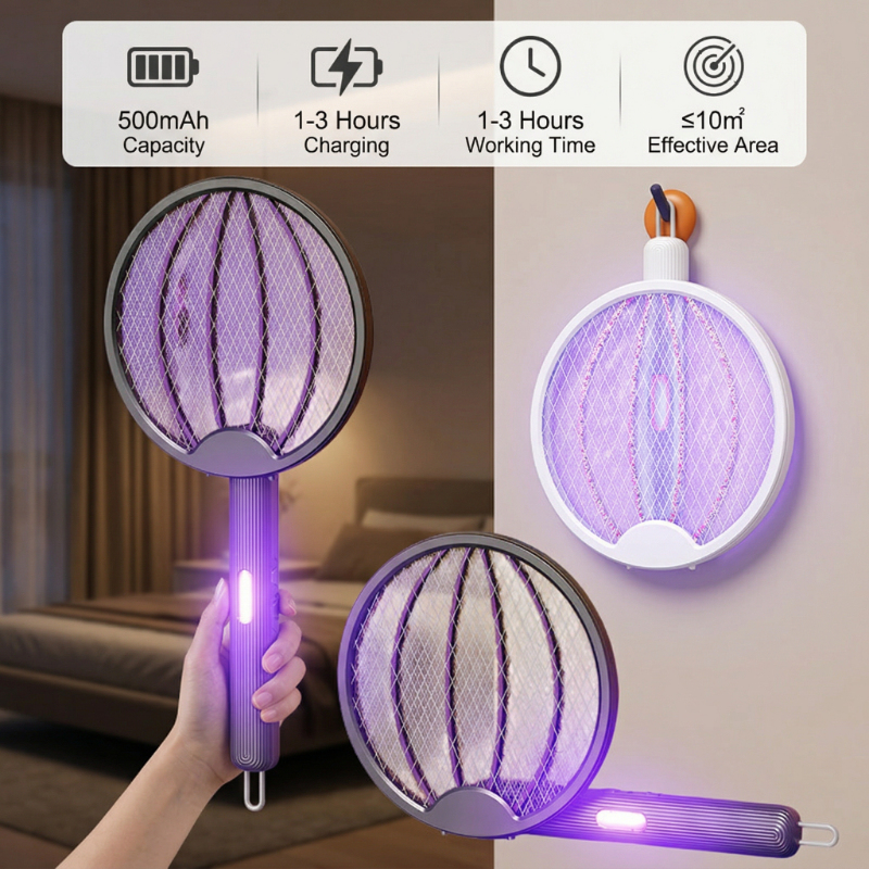 Electric Mosquito Swatter Foldable USB Rechargeable Bug Zapper with UV Light 3000V for Home Outdoor Camping