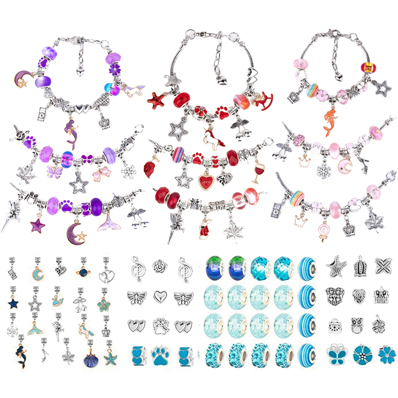 Girls DIY Bracelet Set Handmade Jewelry Alloy Material Crystal Beads Children Pretend Play Game Bracelet Making Kit QC-TMZ