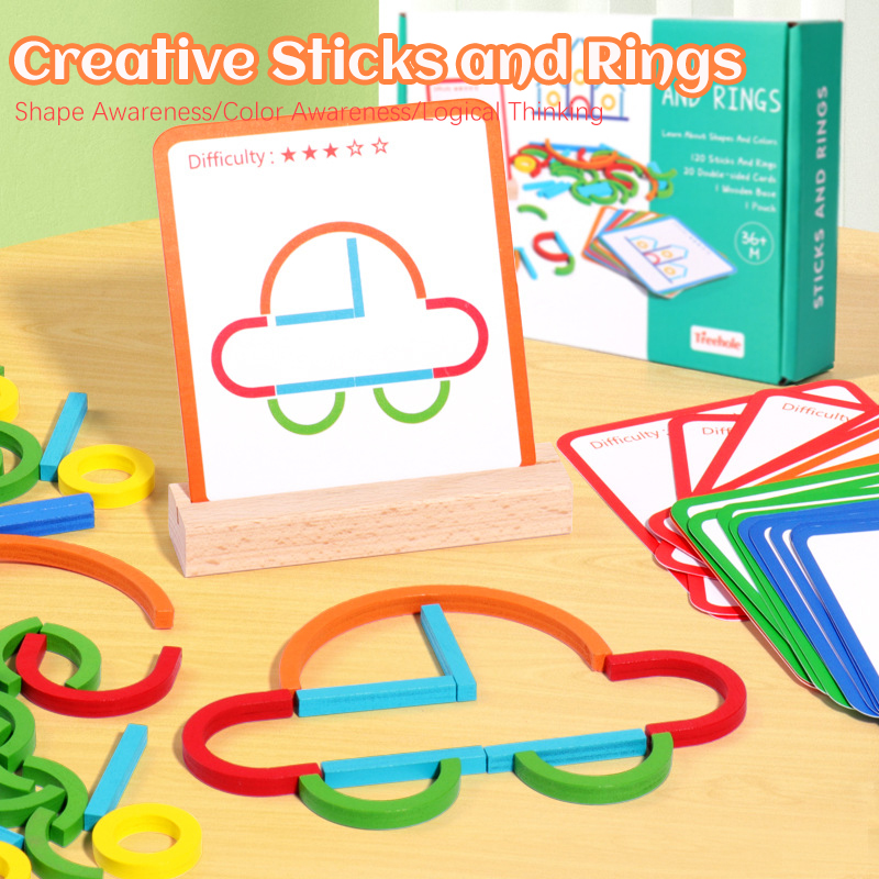 Children Wooden Creative Sticks and Rings Puzzle Intelligence Game Montessori 3D Jigsaw Game Early Educational Toys For Kids