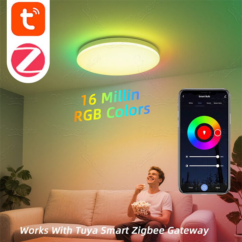 Smart Life Zigbee Smart LED Ceiling Lights RGBCW 24W Dimmable Colors Scene Modes with Tuya App Support Alexa Home Alice