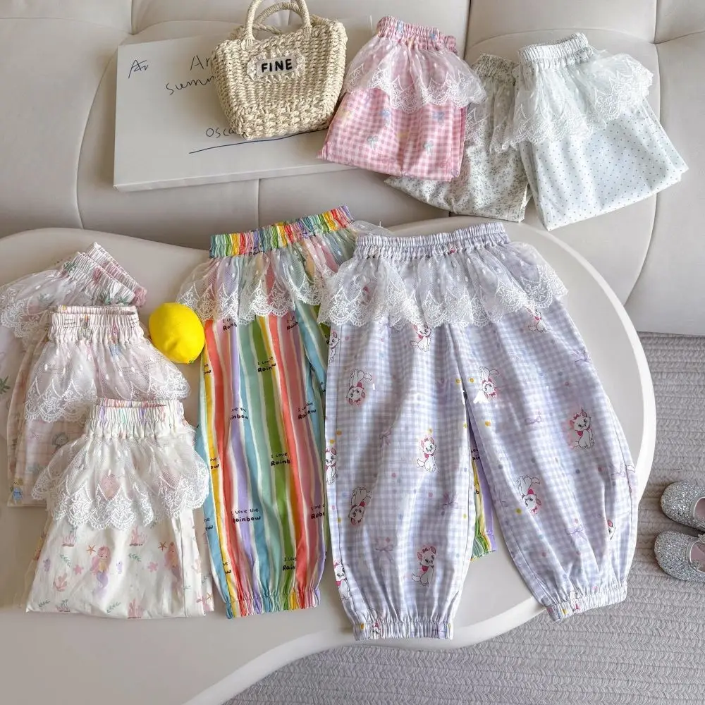 Summer New Children Vocation Retro Casual Print Loose Pant 1 Pc Girls Cute Simple Daily Clothing 3-7 Years