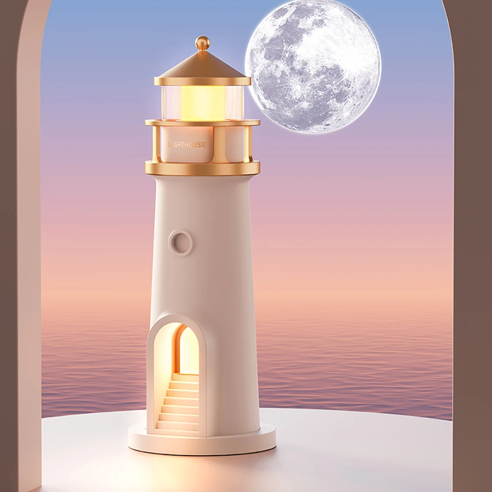 Moonlight Lighthouse Moon Projection Novelty Lamp, with Remote Control Motion Sensor Atmosphere Light for Bedroom Creative