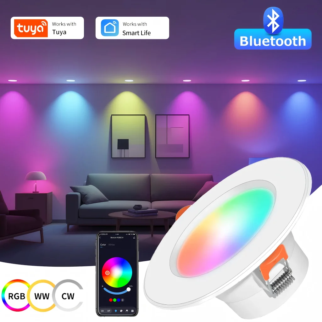 Tuya LED Downlight Smart Life Bluetooth Ceiling Light AC85-265V 10W 15W Dimmable RGB Atmosphere Light for Living Room Bedroom lightify