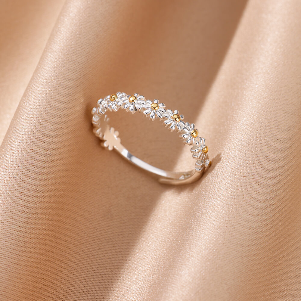 Vintage Daisy Rings For Women Stainless Steel Cute Flower Ring Adjustable Open Cuff Wedding Engagement Rings Female Jewelry pen gpt