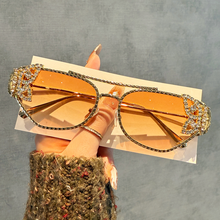 1Pc Women's Fashion Glasses New Double Bridge Butterfly Decoration Unique Design Polygonal Rhinestone Vintage Metal Fashionable