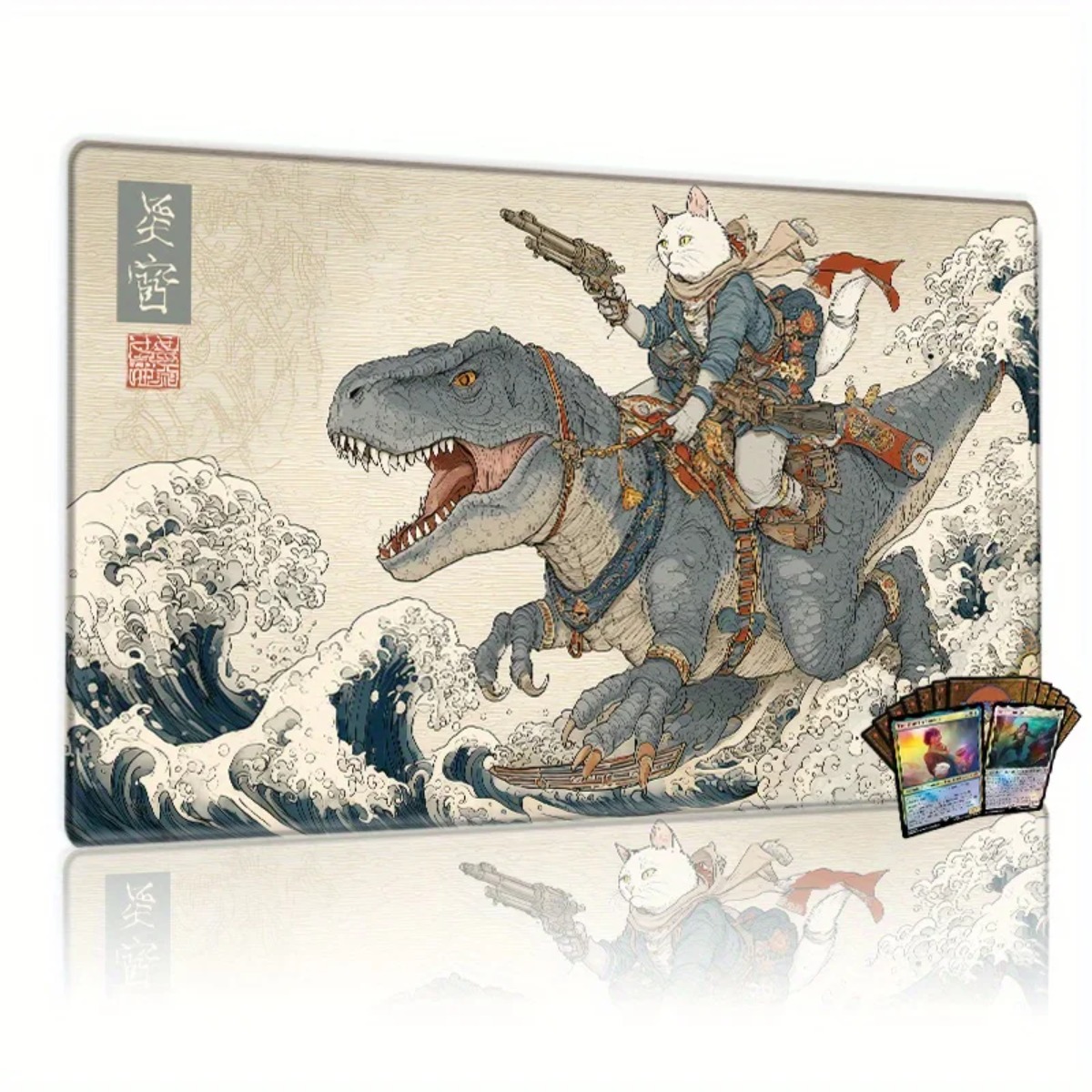 Samurai Cat Dinosaur Brave Large Gaming Mouse Pad Non-Slip Desk Mat for Office Gamer