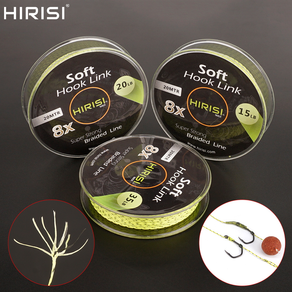 Hirisi 1pcs Carp Fishing Line Soft Hook Link 8 Strand 20m carp leadcore Braid Line Hair Rig Fishing Accessories Terminal Tackle