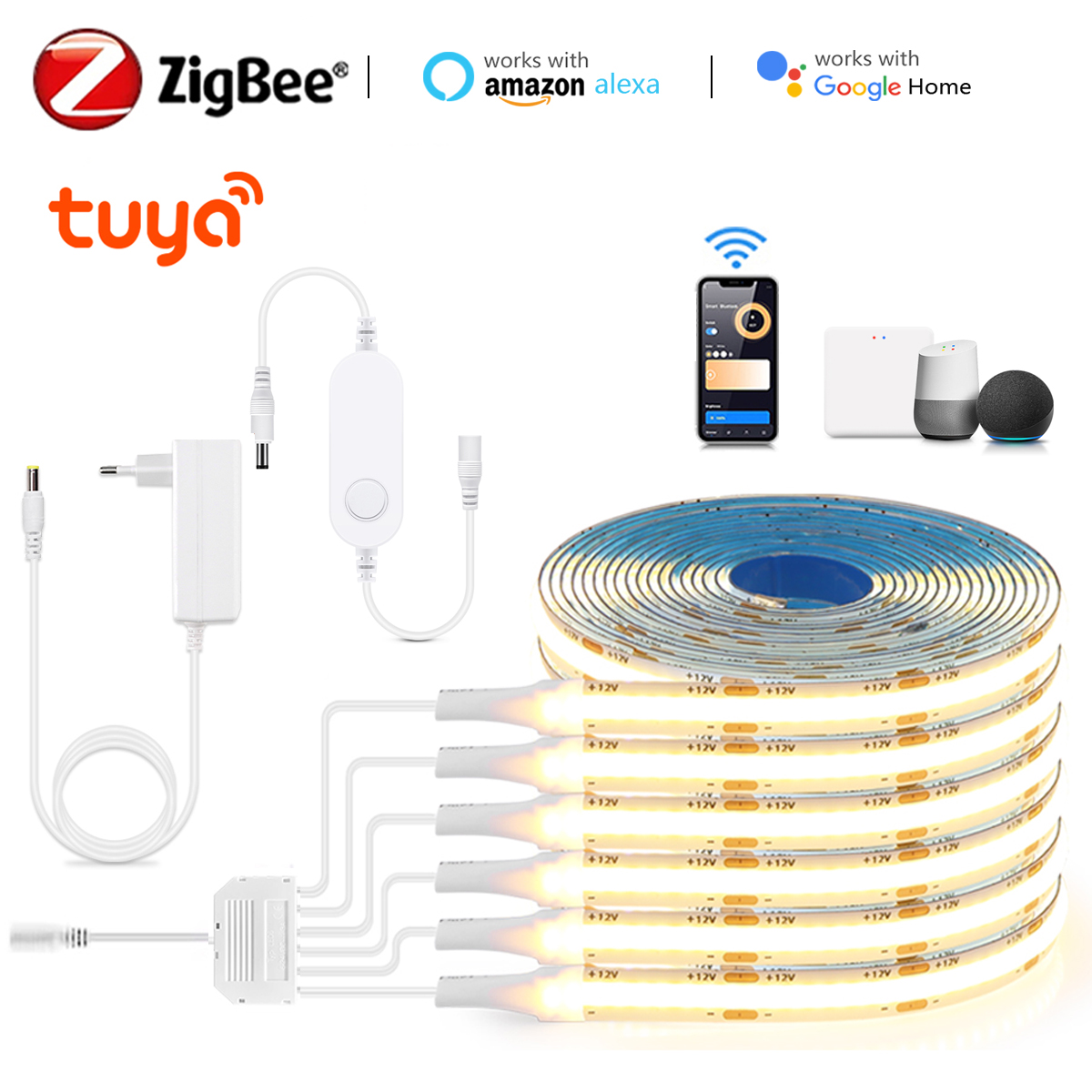 Zigbee Smart Home 6pcs/Kit 1M 2M COB LED Strip Wifi Decorative Light With Dimmable LED Dimmer Smart Switch Work With Tuya Alexa lightify