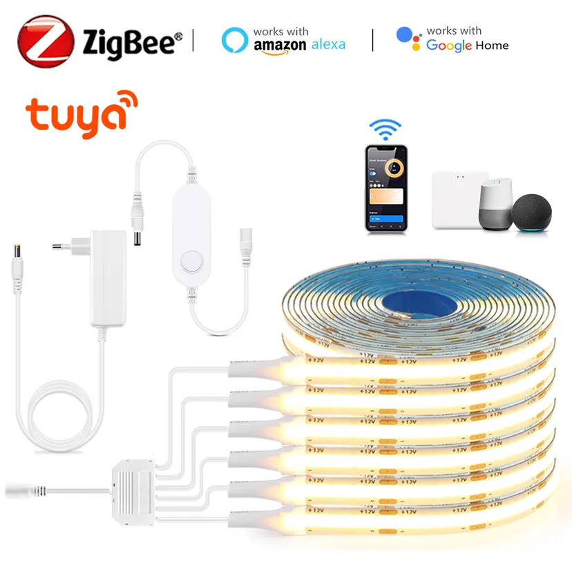 Zigbee Smart Home 6pcs/Kit 1M 2M COB LED Strip Wifi Decorative Light With Dimmable LED Dimmer Smart Switch Work With Tuya Alexa lightify