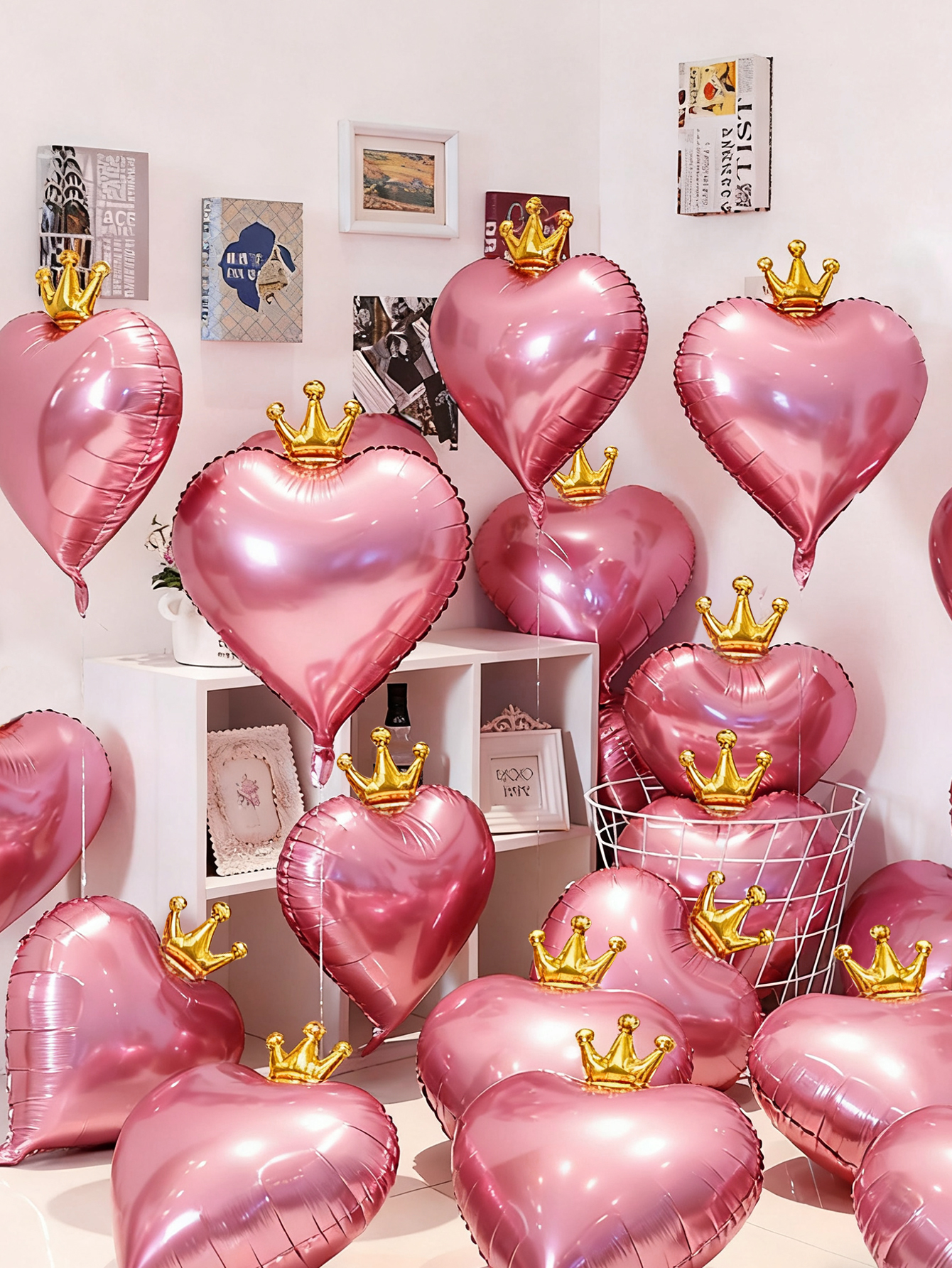 2/4 pcs pink crown heart foil balloons, suitable for engagements,weddings,Valentine's Day,birthdays,and romantic decorations.
