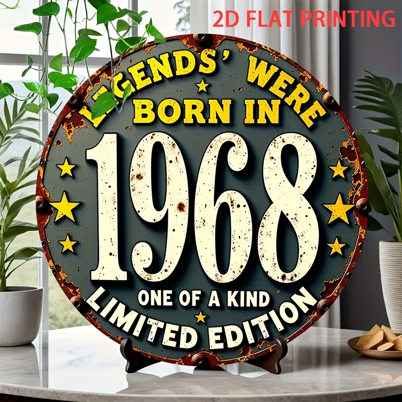 2D Flat, 1pc Vintage 1968 Birthday Decoration - Born in 1968 Retro Metal Sign - Heavy-Duty Iron Round Wall Decor - Easy Hang Pre