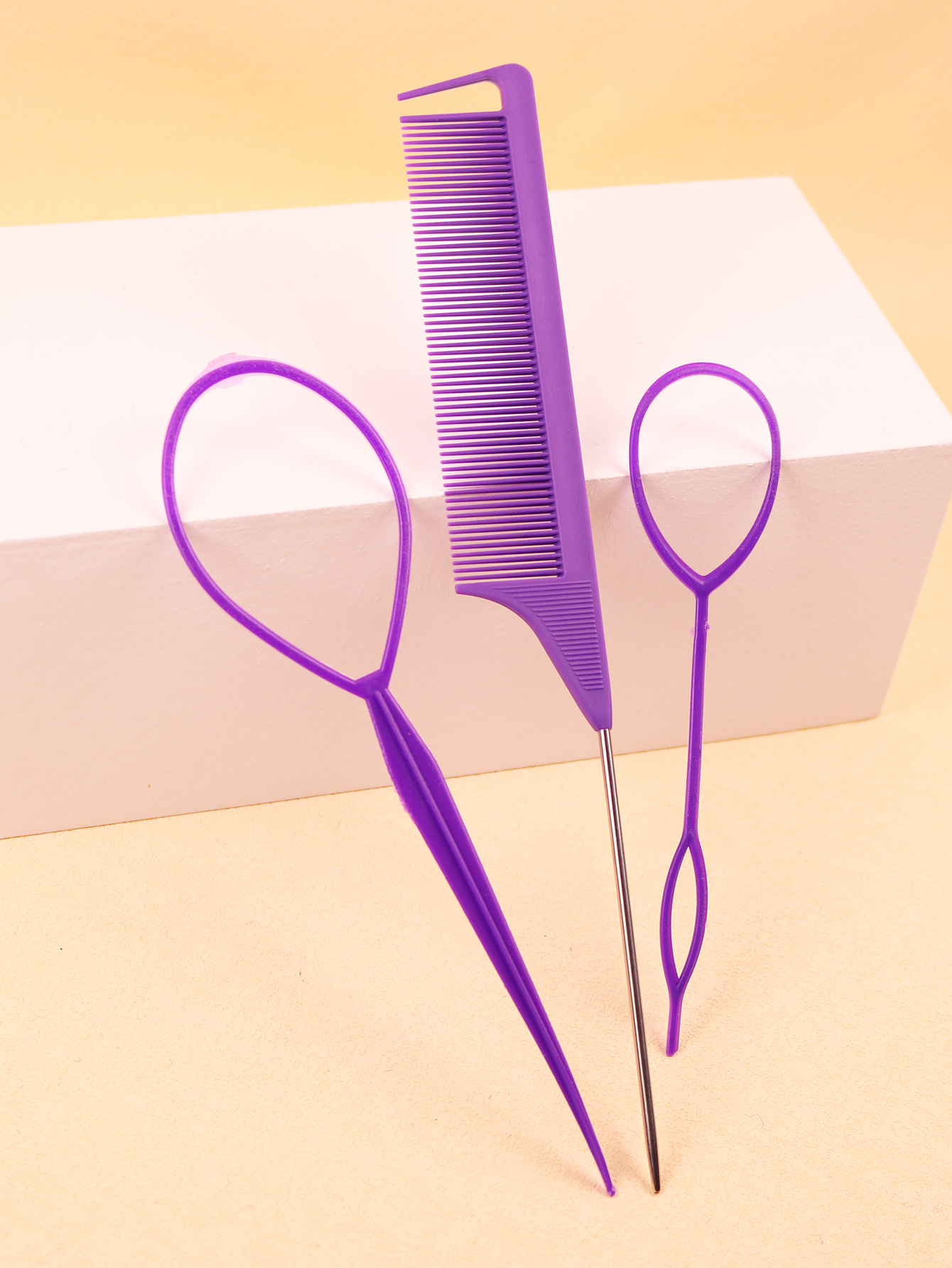 3pcs of hair braiding tools, designed for hair styling mouse tail combs to distribute hair braiding，Special for real hair