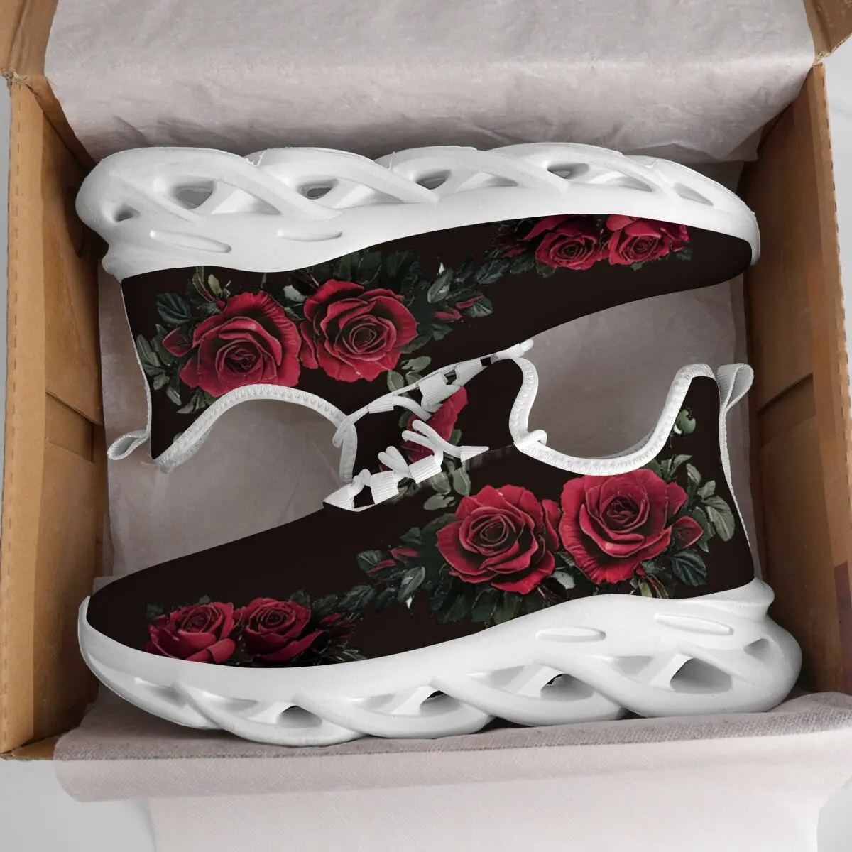 New Lightweight Color-block Round-toe Floral Pattern Fashionable Lace-up Casual Sports Running Shoes for Both Men and Women