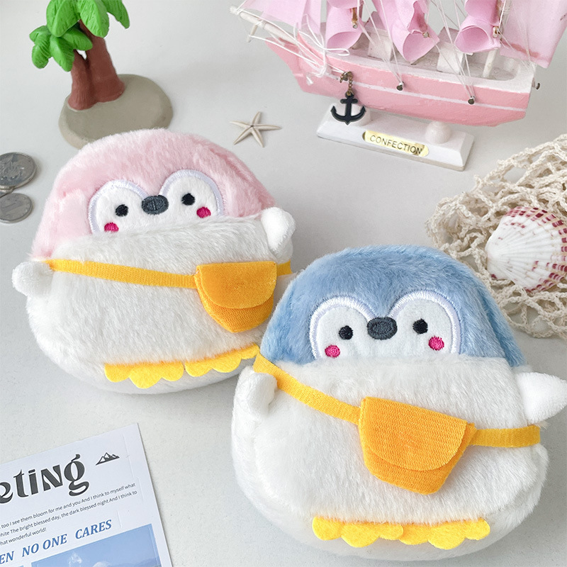 Cute Pink Little Penguin Plush Coin Purses Cartoon Animal Money Bag Pendant Fashion Storage Small Bag Office Storage