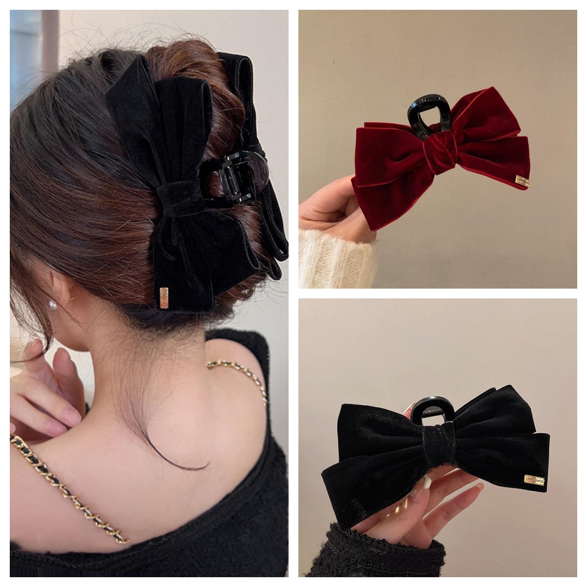 New Style! Black Velvet Big Bow Hair Clips - Women's High - end Hair Accessories, Suitable for Parties, Dances and Daily Life.