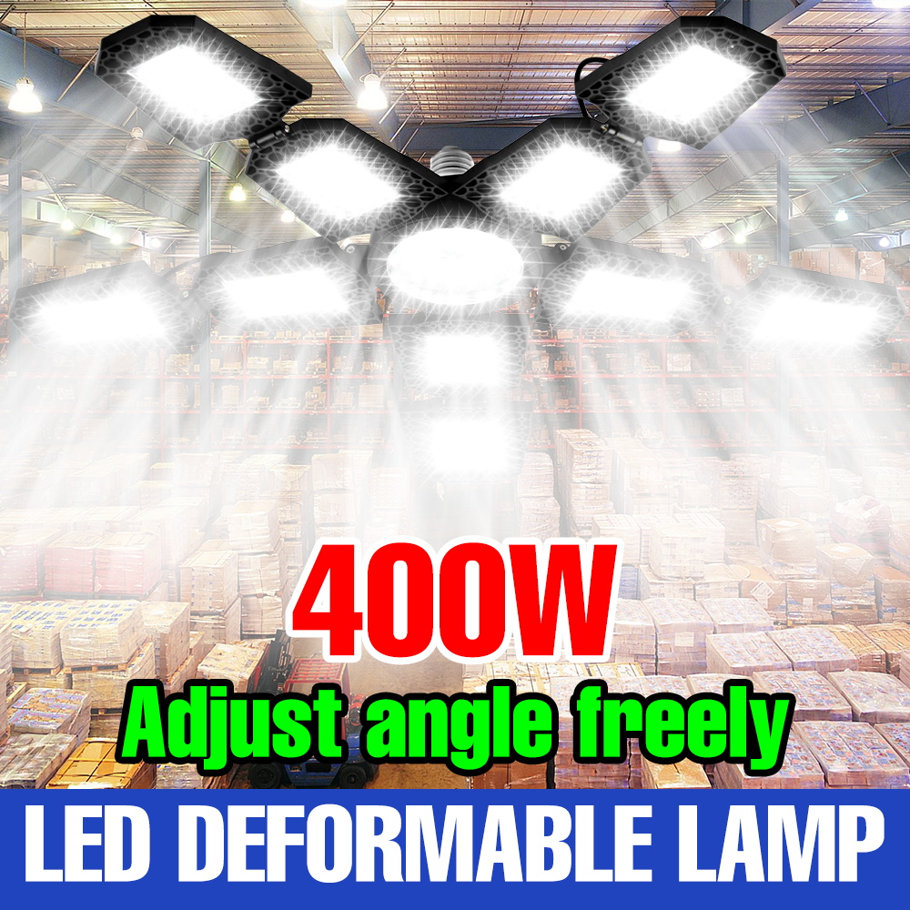 400W LED Garage Light Bulb AC100-277V Workshop Spotlight E27/E26 Folding Deformable Ceiling Lamp Home Stadium Basement Lighting