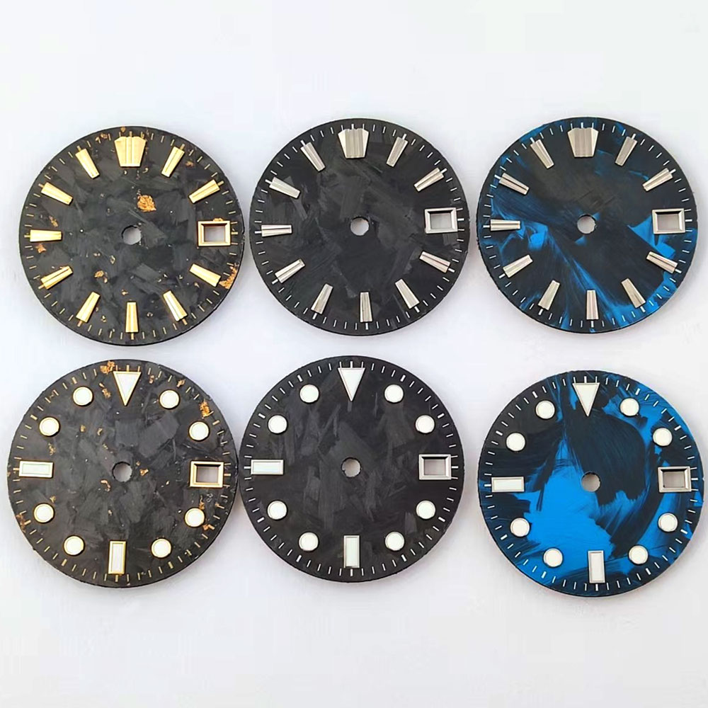 NH35/NH36 Dial Carbon Fiber Dial 28.5mm Watch Dial Blue Lumens Fits NH34NH35NH36 Movement Watch Accessories High Quality Dial
