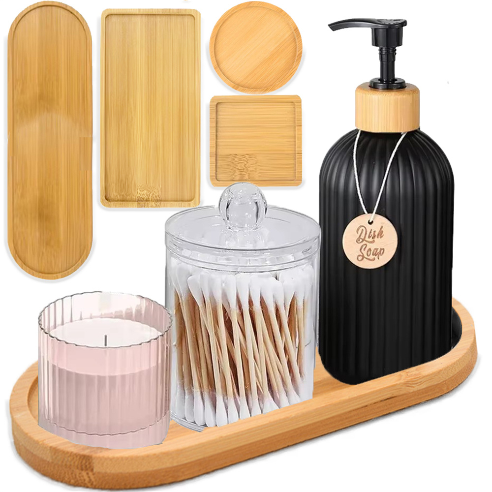 1-4PCS Natural Bamboo Wooden Organizer Tray Oval Rectangular Shape for Bathroom Counter Storage Jewelry and Skincare Display