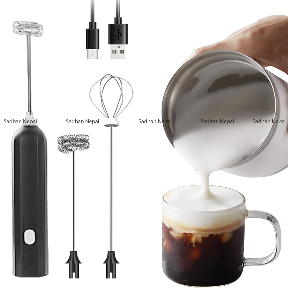 USB Rechargeable Handheld Milk Frother - Electric Coffee Mixer and Stainless Steel Whisk for Cappuccino, Latte, Matcha, Hot Chocolate, Milk, Eggs, and Cream - Powerful Mini Drink Foamer for Home and Travel Use
