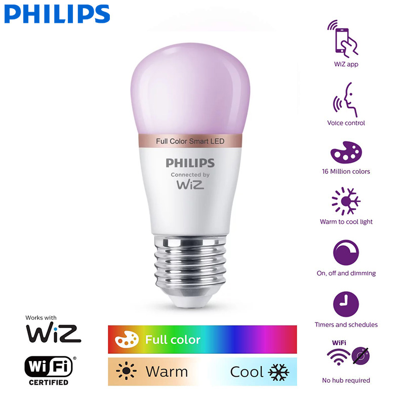WiZ 4.9W E27 P45 Wi-Fi & Bluetooth LED Smart Mini Ball Bulb 220-240V 16 Million Full Color Light Frosted Dimmable Lamp lightify