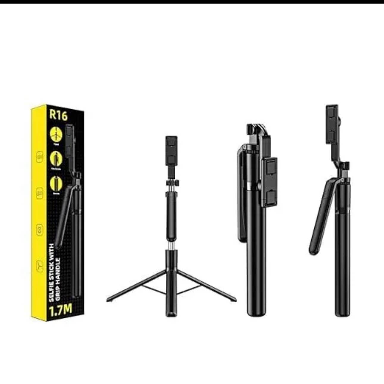 360° Rotation R16 Selfie Stick with Tripod Stand, 62-Inch Extendable, Stable Base for Mobile/GoPro/Camera