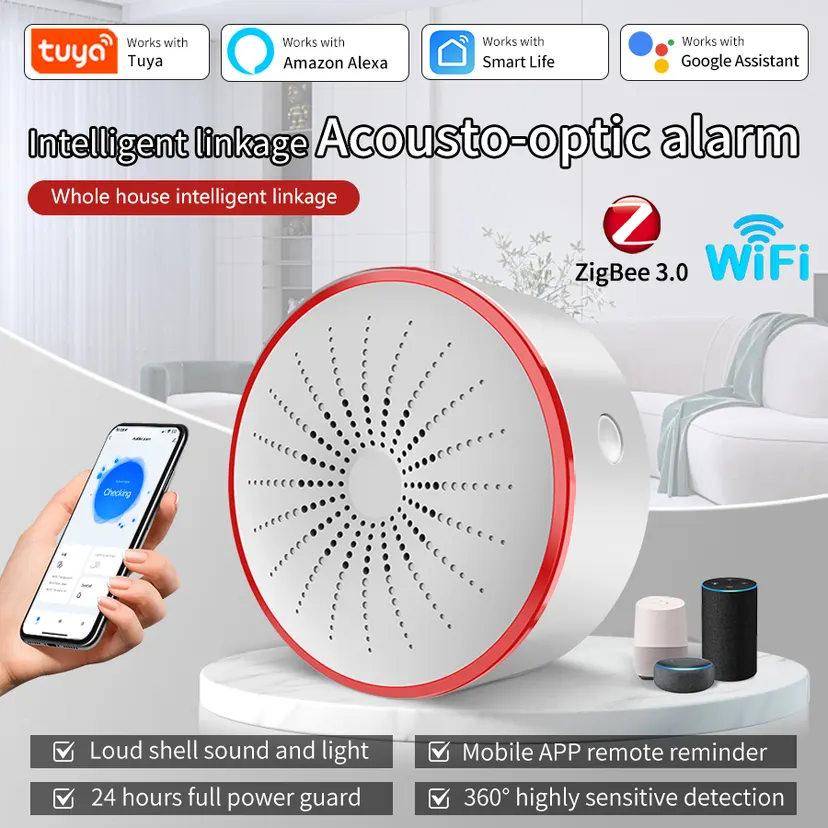 Tuya WiFi ZigBee Home Security System Smart Alarm Sound and Light Siren Sensor Detector Smart Life APP Support Alexa Home