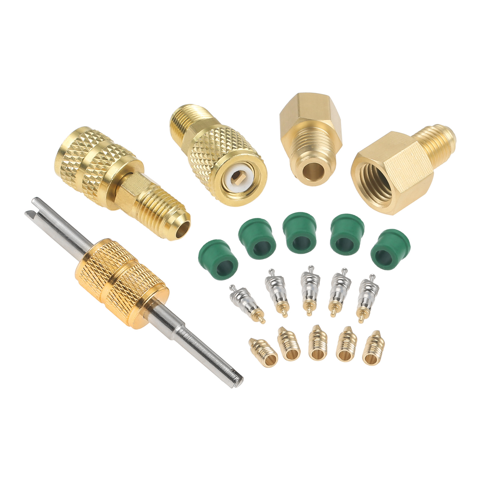 20pcs/set Mini Split R410A R134A Adapters 5/16" 1/4" SAE Plug 1/2" Acme Male To Female Brass Fitting Kit with Valve Core Remover
