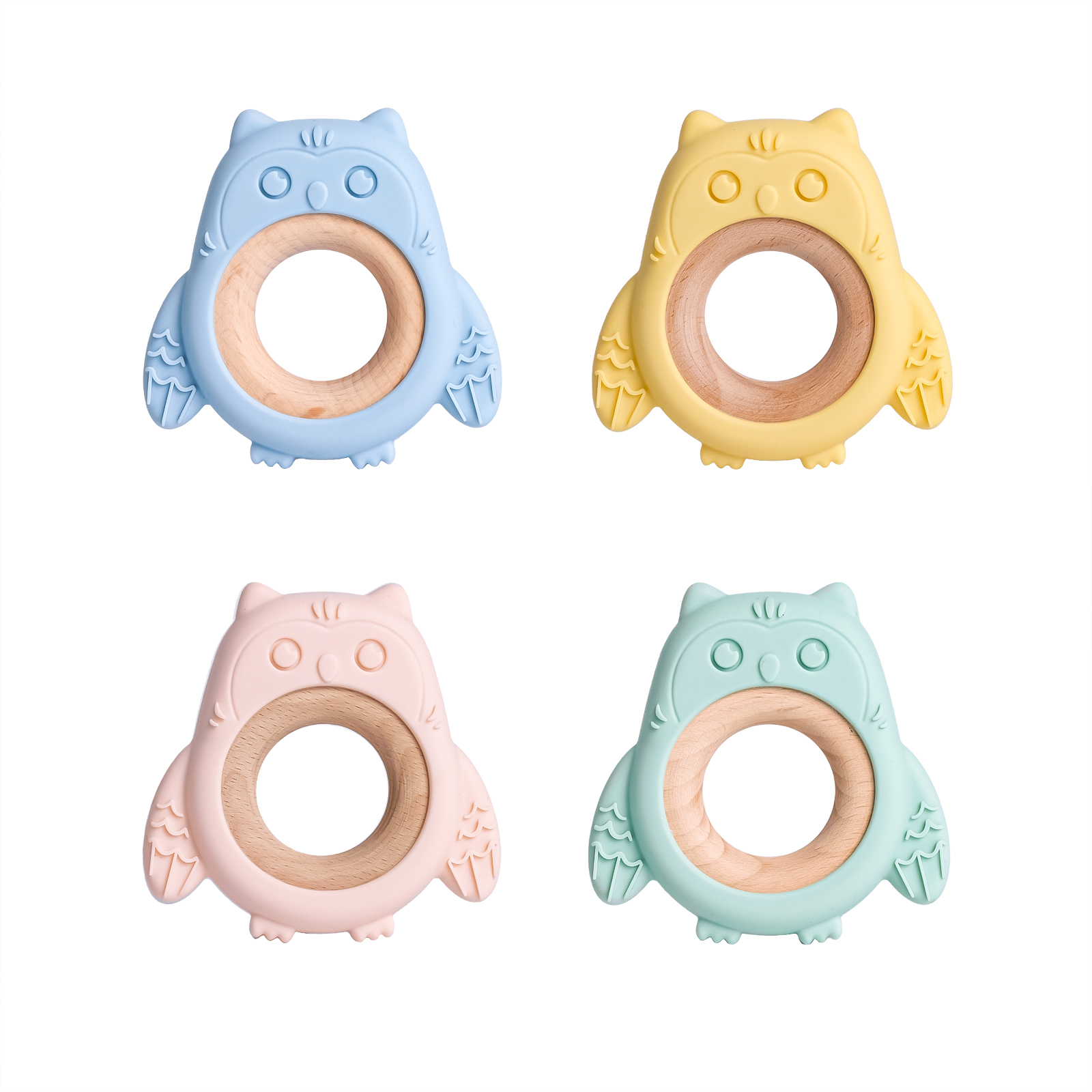 TYRY.HU 1pcs Baby Silicone Teether Cartoon Owl Shape Wooden Ring Teething Toys Infant Chewing Nursing Toy Newborn Teeth Molar