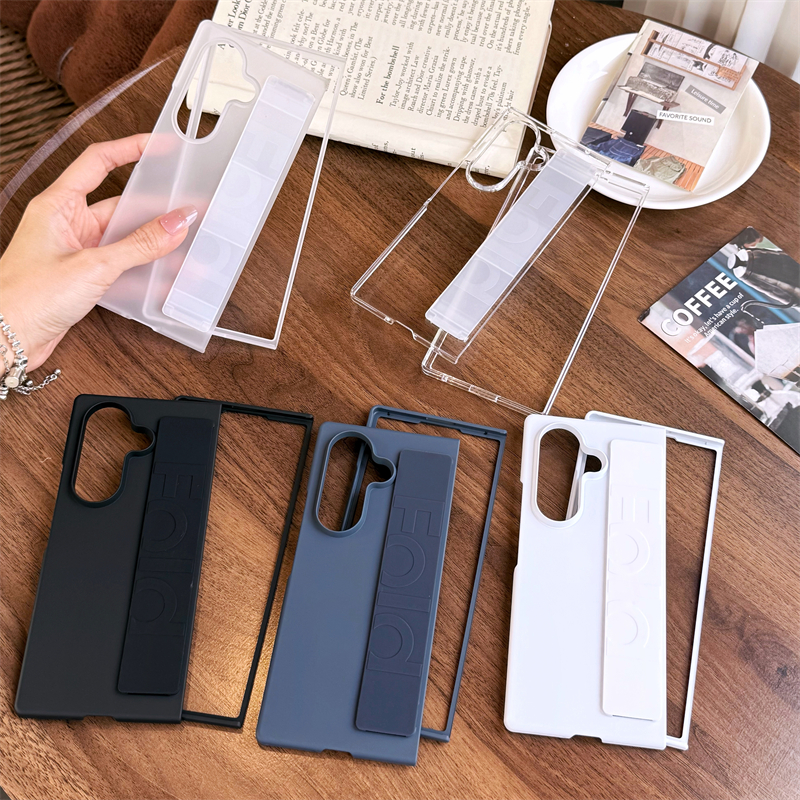 Luxury Matte Silicone Elastic Wrist Strap Bracket Case For Z Fold 7 6 5 4 3 ZFold7 Ultra Thin PC Hard Clear Cover