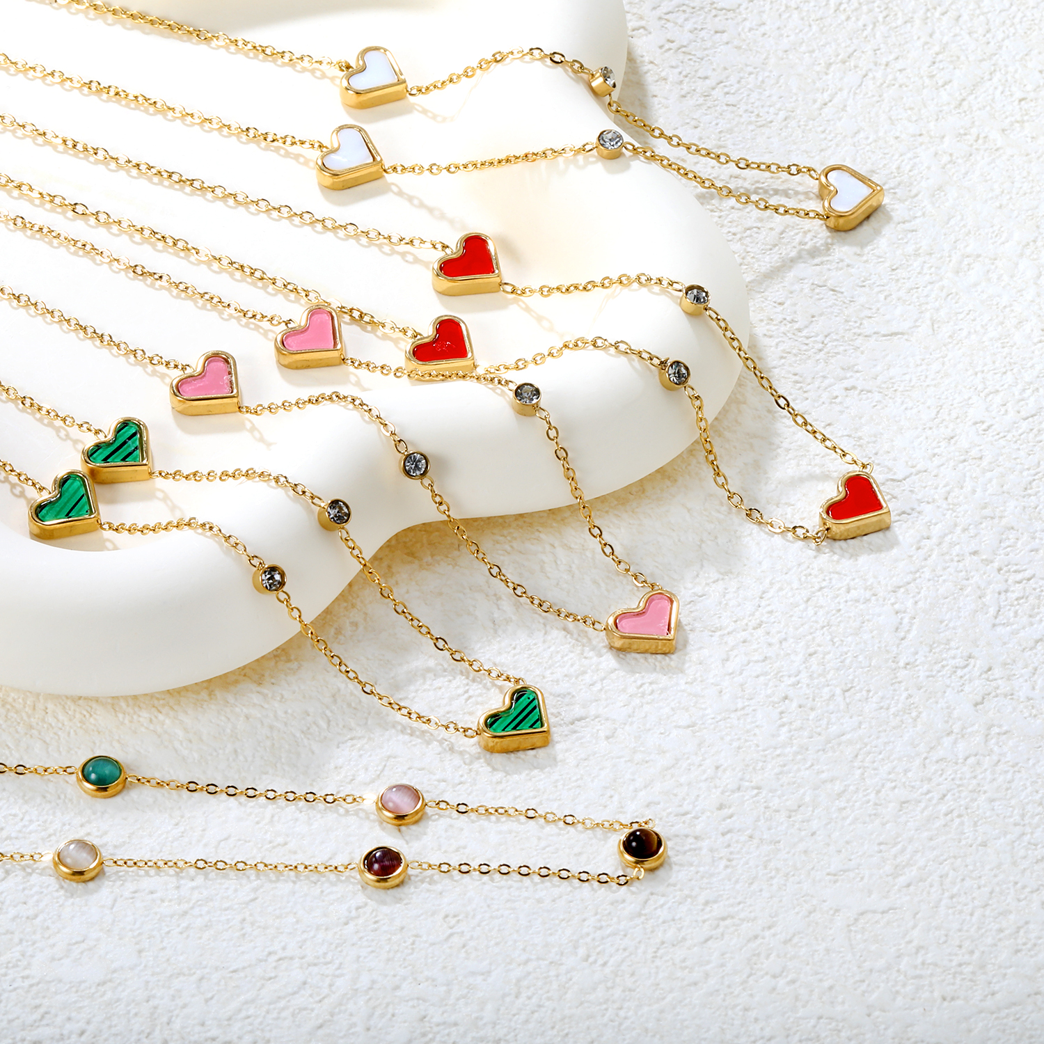 Girls Sweet And Cute Stainless Steel Gold Plated Love Heart Inlaid White Diamond Necklace Date Jewelry Young Fashion