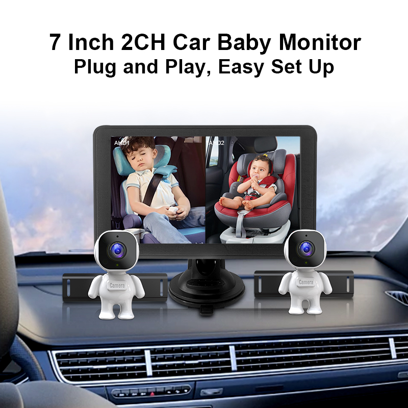 Baby Car Camera for Backseat 7 Inch Baby Monitor 2CH with Astronaut-shaped Camera Dual Channel Night Vision Camera for Kid
