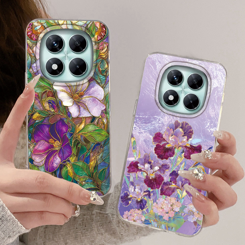 Phone Case For Redmi Note 14 Pro 15 13 12 11 10 8 9 14C 15 15C 13C A3 A1 A2 9A A5 9C Artistic Purple Egret Flower Silicone Cover