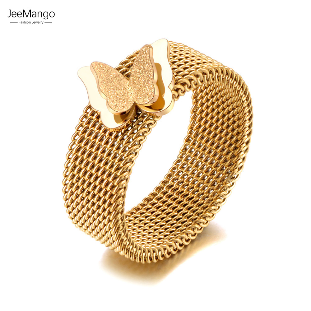 JeeMango Trendy Titanium Stainless Steel Butterfly Animal Ring Gold Plated Bohemia Party Rings Jewelry For Women Кольца JR21009