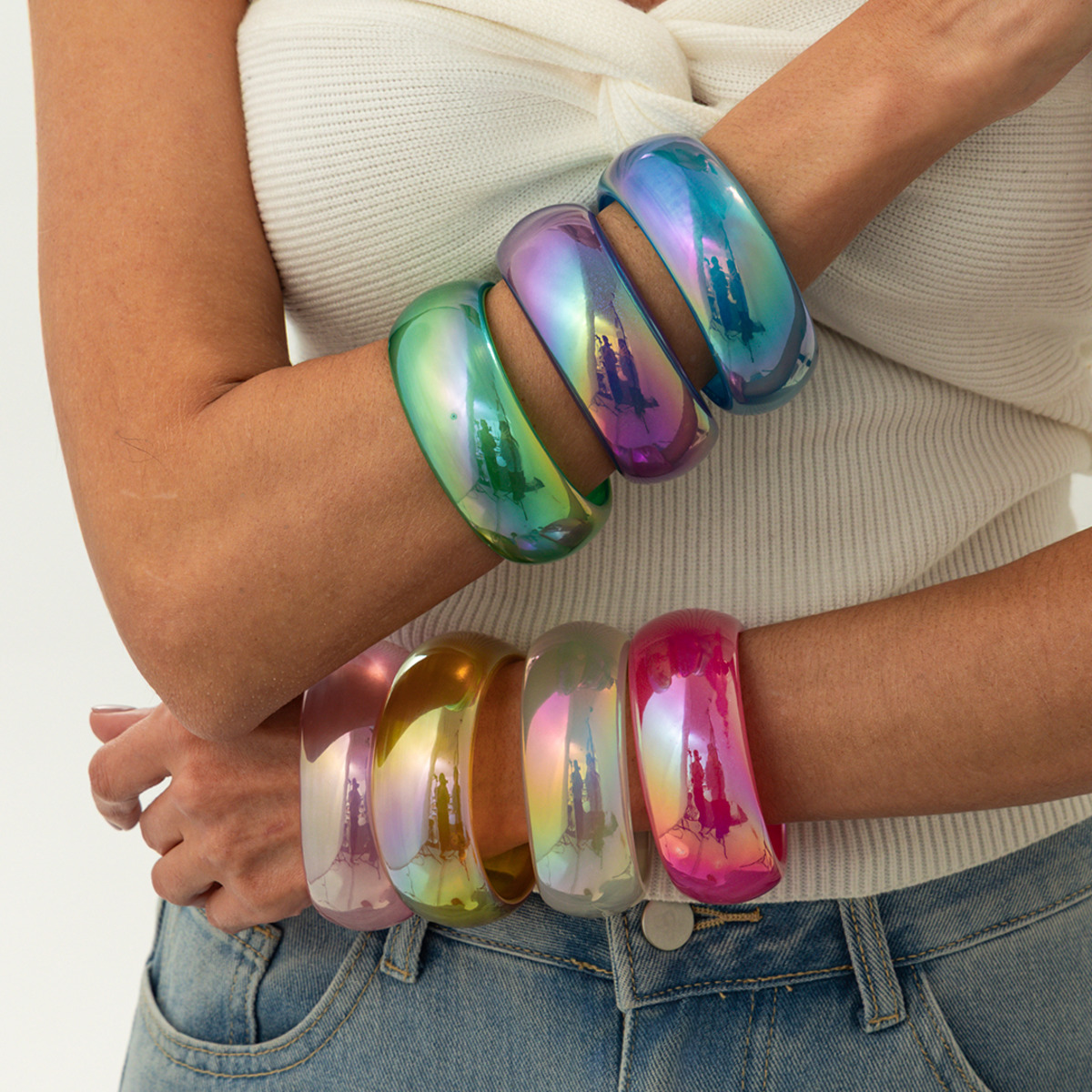 Ingemark Y2K Boho Round Chunky Resin Bangles for Women 2026 New Trend Geometric Round Plastic Bracelets New Year Jewelry