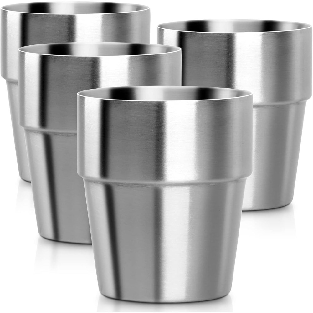 250ml/8 Oz Stainless Steel Metal Water Cup Stackable Stainless Steel Cup 1/2 Piece Drinkware Double Layer Insulated Drinking Cup