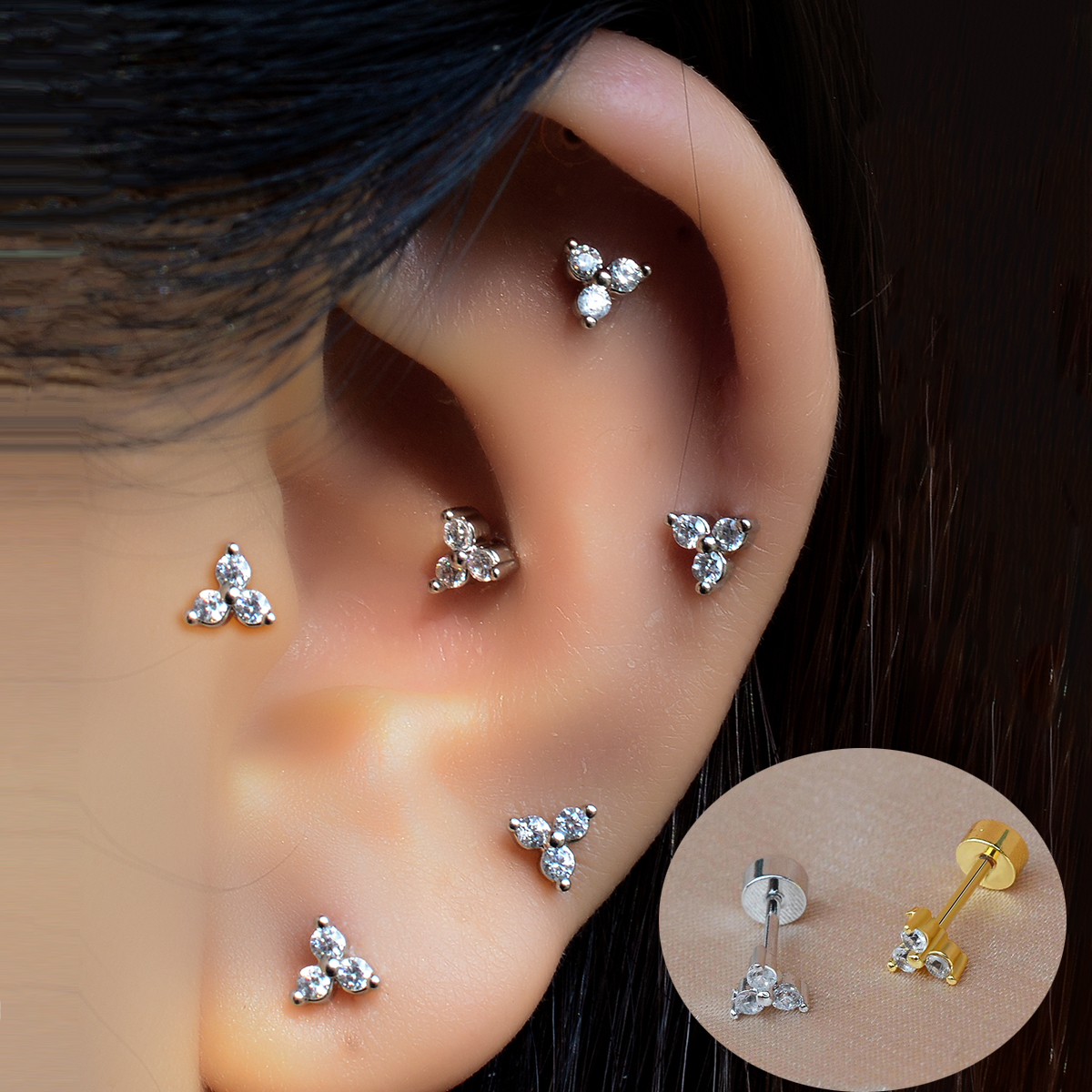 1PC Stainless Steel Flash Film Glitter Golden Flat Back Labret Stud Ear Tragus Cartilage Helix Earring Piercing Jewelry 20G