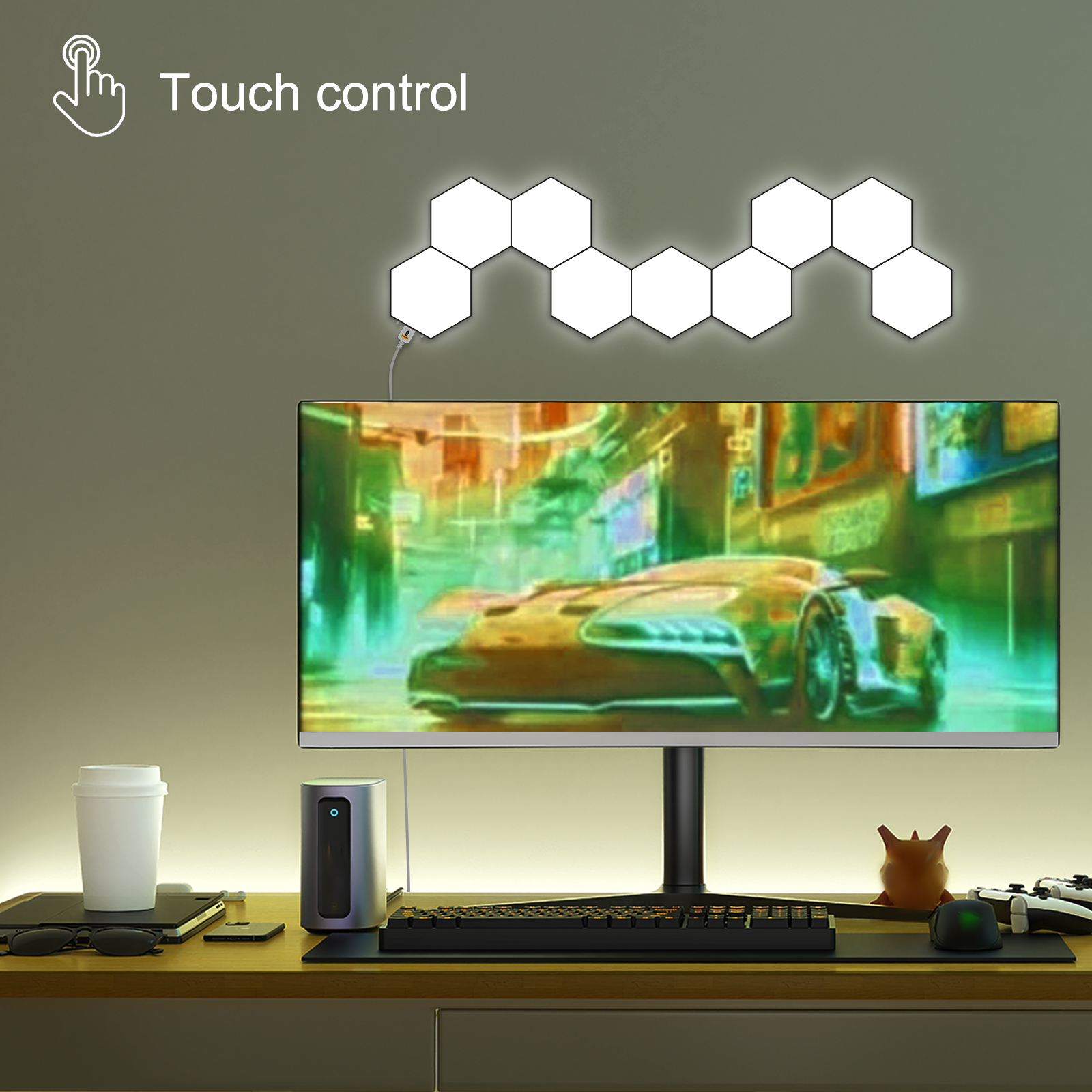 4/9/12 Pack Touch Hexagon LED Ambient Light Creative DIY Modular Panels Dimmable USB Powered for Game Room Bedroom Home Decor