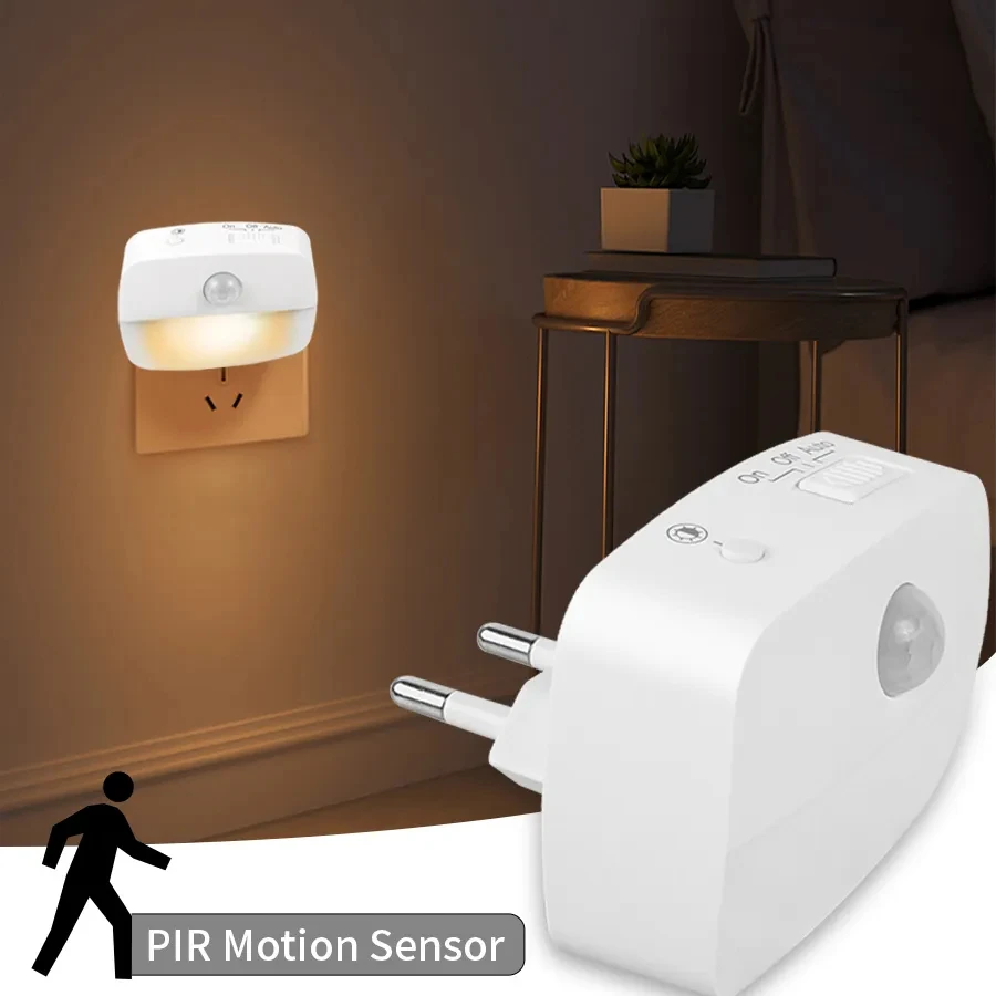 LED Night Light Motion Sensor Light EU Plug In Smart Motion Sensor Light Warm and White Light Dual Color Night Lamp