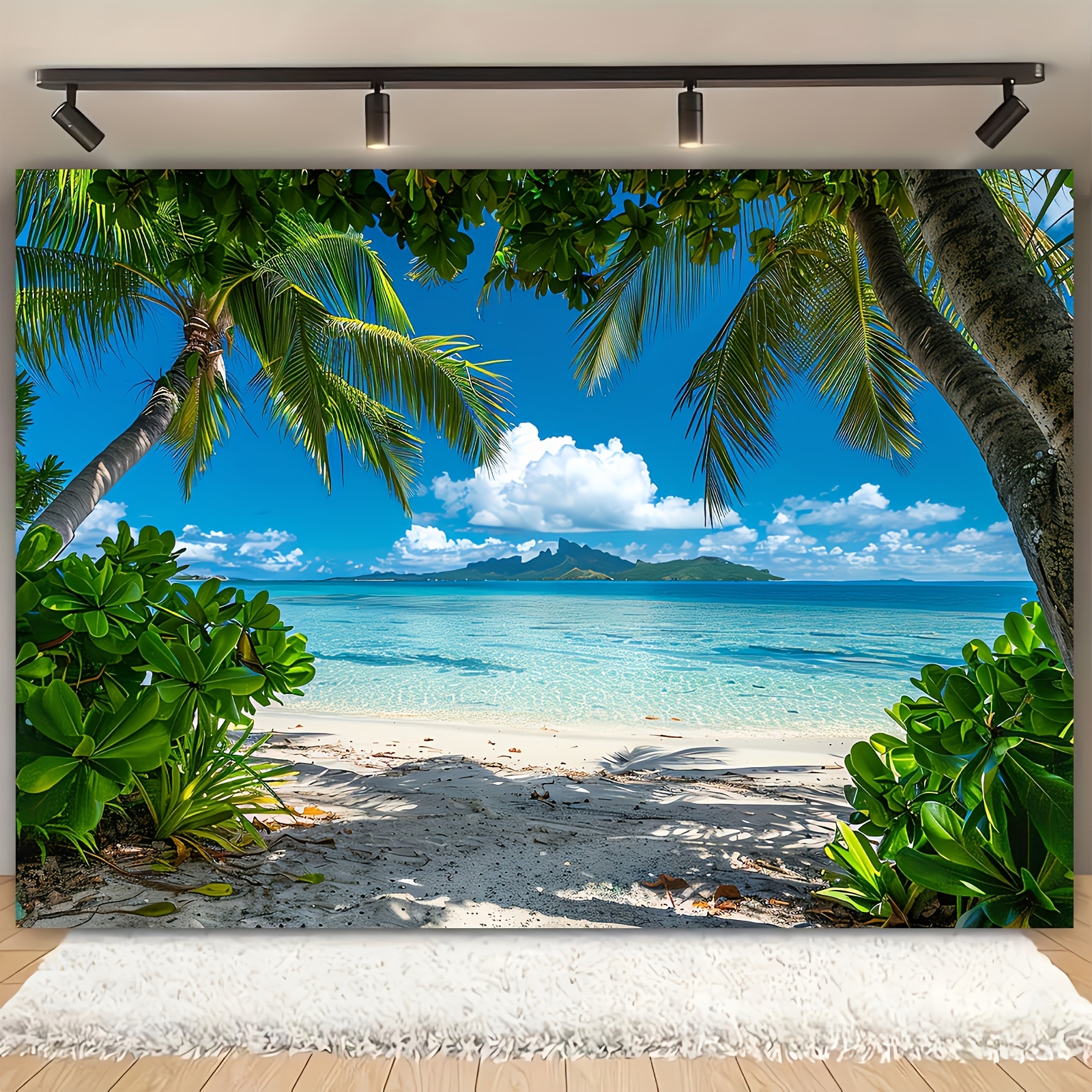 2D flat 1pc tropical beach photo with polyester background, spring and summer decoration, suitable for parties