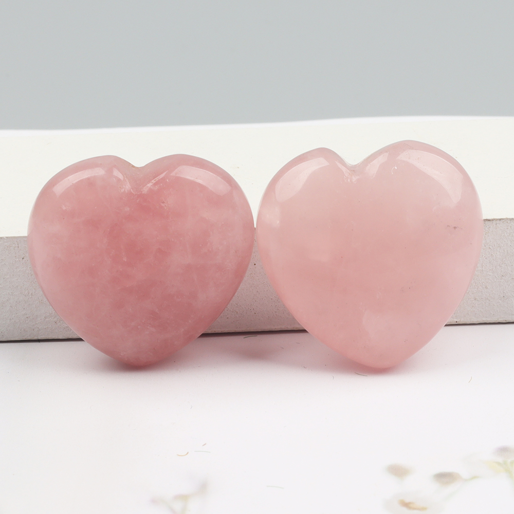 Natural Crystal Stone Love Heart Carving Reiki Healing Rose Quartz Decoration