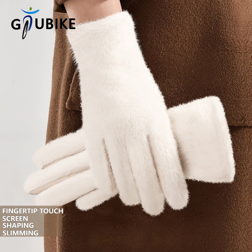 GTUBIKE 1 Pair Fashion Winter Touchscreen Gloves Plush Warm Cold-proof Gloves Women Outdoors Sports Cycling Solid Color Mittens