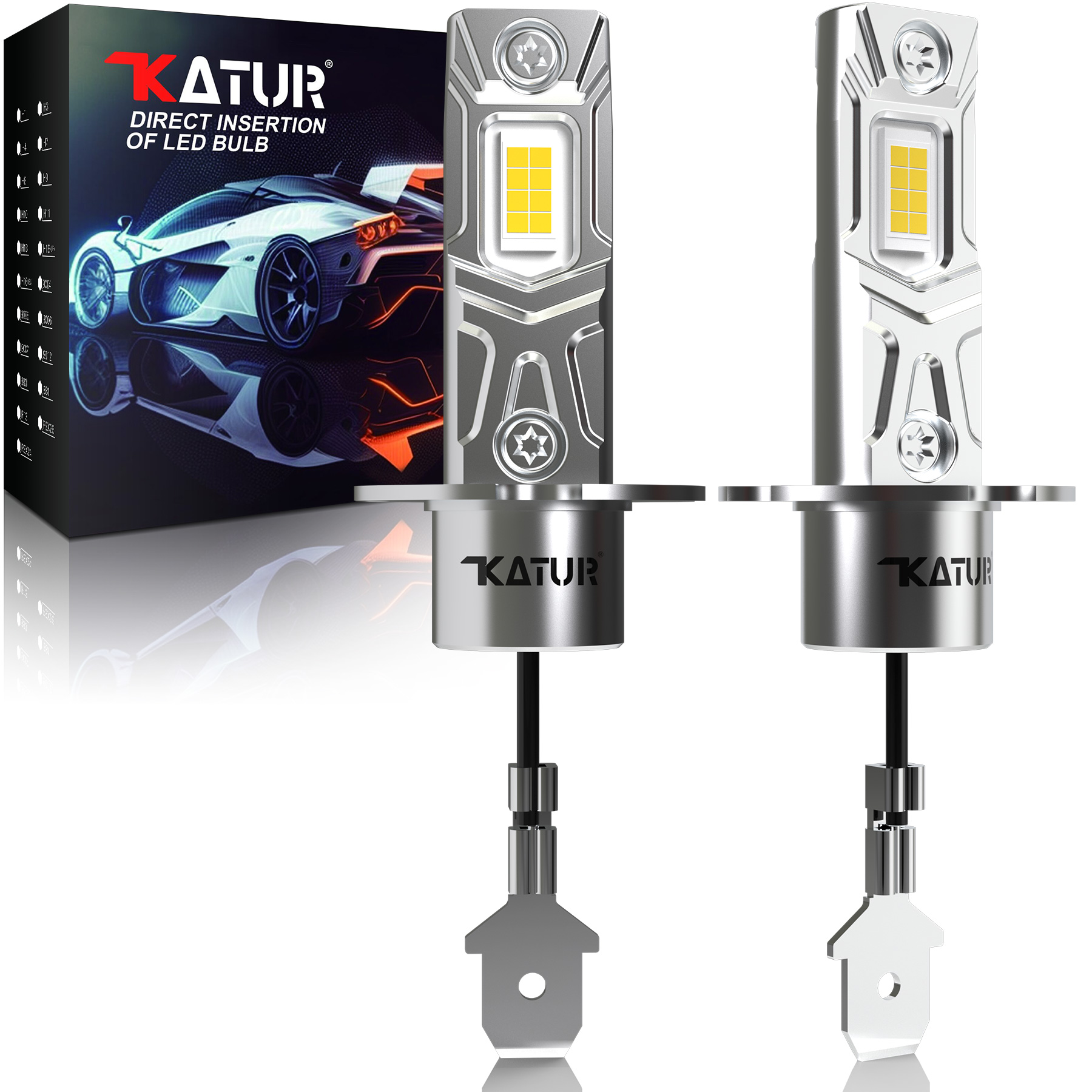 Katur 2pcs H3 Car Led Headlight Bulb Fog Light Super Bright 6000K White High Power Plug and Play For BMW 3 Series 5 Series X3 X5