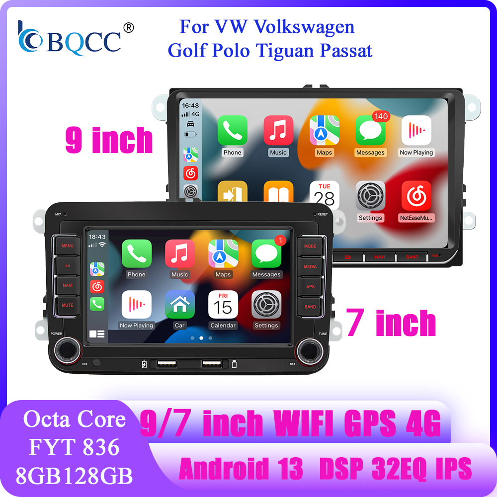 BQCC 7" 9" Android 13 Quad Octa Core Car player DSP 32EQ GPS 4G WIFI For Volkswagen VW CC Passat B7 Polo Golf 5 6 Jetta mk5 mk6