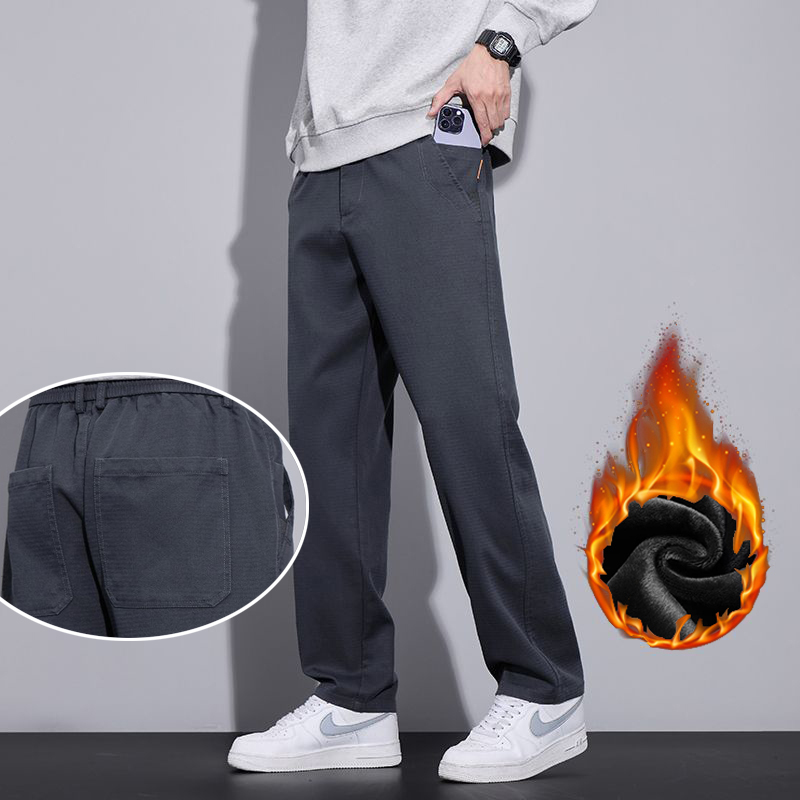 Men Autumn Winter Thermal Baggy Straight Leg Pants Male Fashion Casual Sweatpants Daily Snow Warm Plush Fleece Sports Trousers