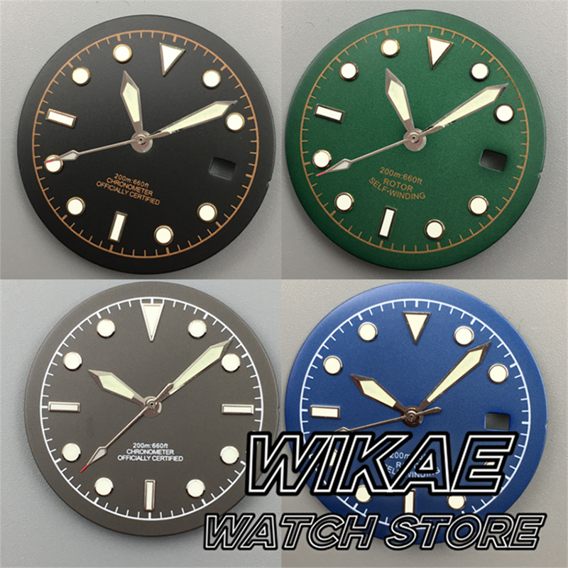 33.5mm Watch Dial Hand Set Black Blue Green Gray Dial White Gold Rose Tracking Line Green Luminous Fit NH34 NH35 NH36 Movement