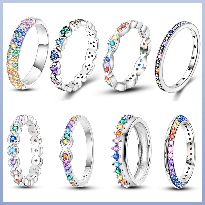 Hot Sale 925 Silver Colored Zircon Love Series Ring Women's Exquisite Birthday Jewelry Ring Anniversary Engagement
