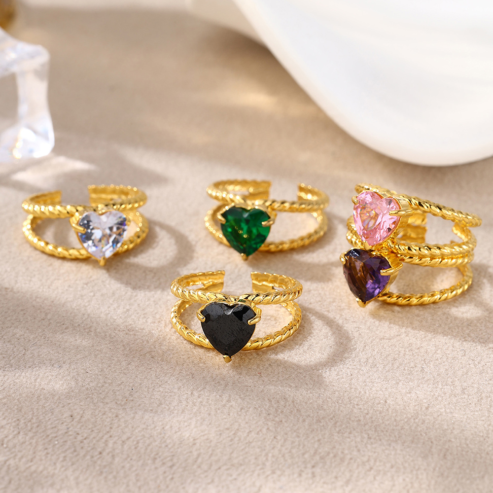 Kissmoon Heart Square Colorful Zircon Stainless Steel Gold Color Open Rings Women Hot Sell Stackable Fashion Party Jewelry pen gpt